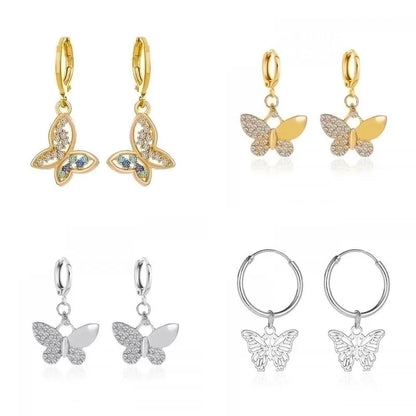 Fashion Butterfly Copper Inlay Zircon Drop Earrings 1 Pair