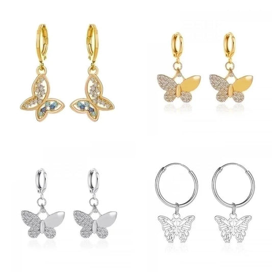 Fashion Butterfly Copper Inlay Zircon Drop Earrings 1 Pair