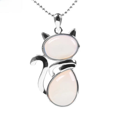 Cute Cat Natural Stone Copper Pendant Necklace In Bulk