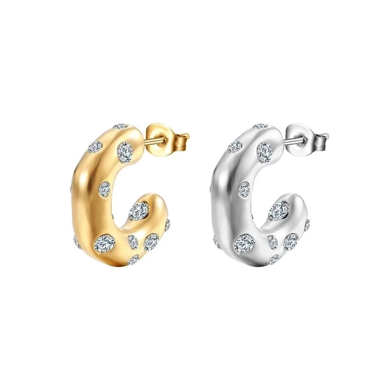 1 Pair Fashion C Shape Plating Inlay 304 Stainless Steel Zircon 18K Gold Plated Ear Studs