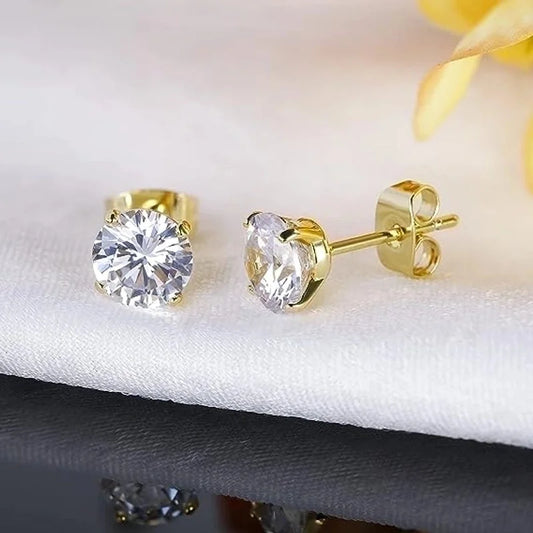 1 Set 1 Pair Minimalist Classic Style Round Plating Inlay Stainless Steel Zircon 18k Gold Plated Ear Studs