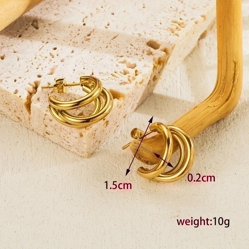 1 Pair Ig Style Minimalist Streetwear C Shape Semicircle Plating Stainless Steel 18k Gold Plated Ear Studs