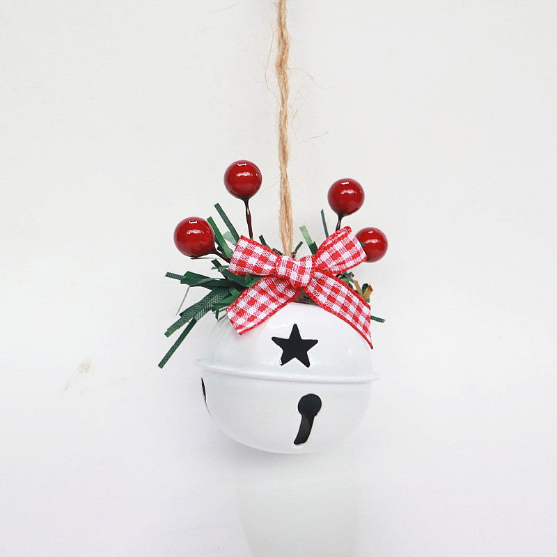 2 Pieces Christmas Decoration Christmas Tree Pendant Five Star Snowflake Bell Hemp Rope Berry Accessories Christmas Bell