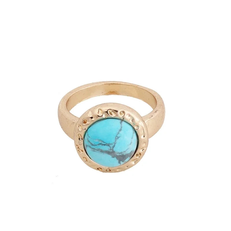 Ethnic Style Round Alloy Inlay Natural Stone Women's Rings