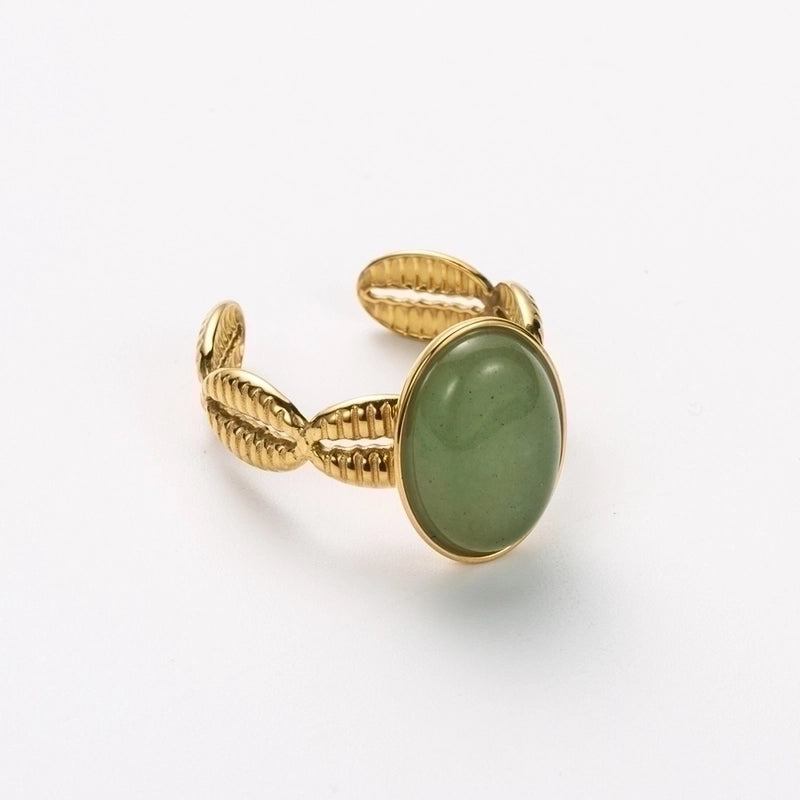 Elegant Retro Oval 304 Stainless Steel Shell 14K Gold Plated Inlay Open Rings