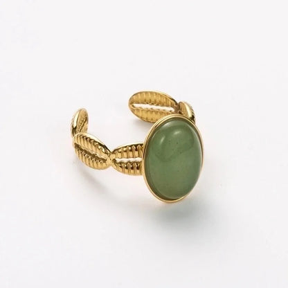 Elegant Retro Oval 304 Stainless Steel Shell 14K Gold Plated Inlay Open Rings