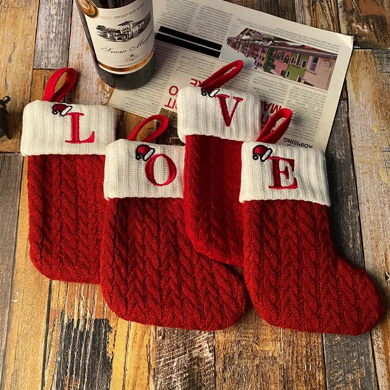 Hot Spot Foreign Trade Exquisite Christmas Socks Wool Knitted Christmas Socks Letter Socks Christmas Pendant Gift Bag