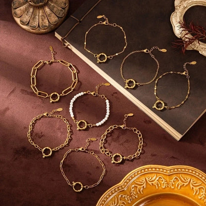 Minimalist Circle 201 Stainless Steel 304 Stainless Steel 18K Gold Plated Zircon Beaded Chain Paperclip Chain Bracelets In Bulk