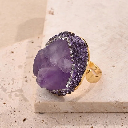 Casual Glam Vacation Irregular Round Oval Amethyst Copper Lapis Lazuli 18K Gold Plated Imitation Pearl Rhinestones Clay Adjustable Ring In Bulk