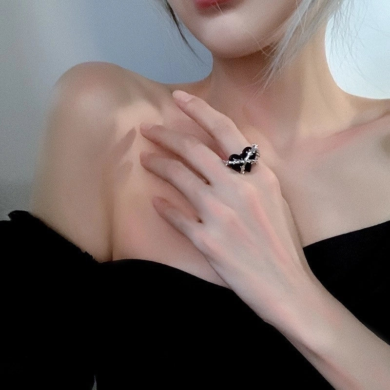 Fairy Style Butterfly Copper Plating Inlay Artificial Diamond Open Ring