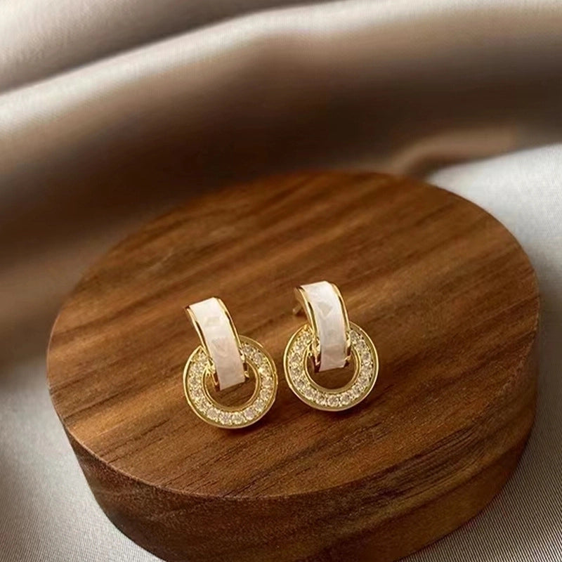 1 Pair Minimalist Round Inlay Alloy Pearl Zircon Drop Earrings