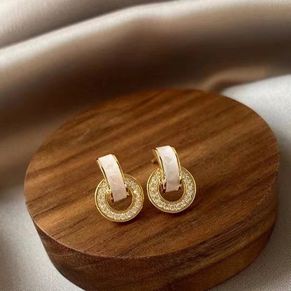 1 Pair Minimalist Round Inlay Alloy Pearl Zircon Drop Earrings