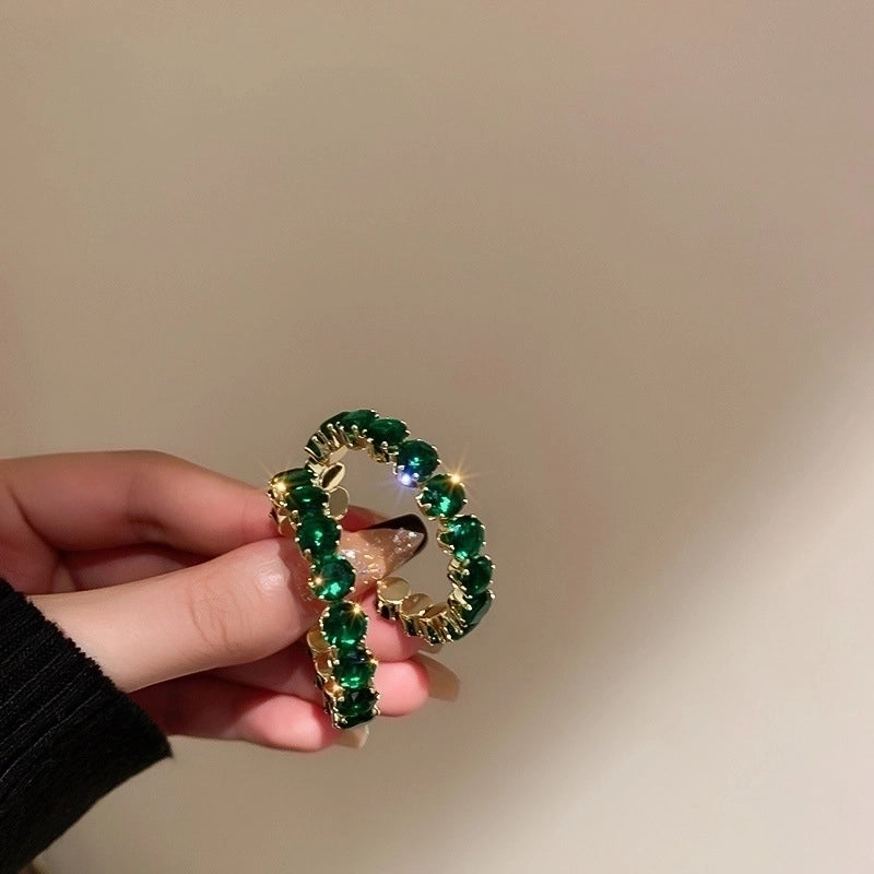 1 Pair Retro Color Block Heart Shape Pleated Inlay Copper Rhinestones Drop Earrings