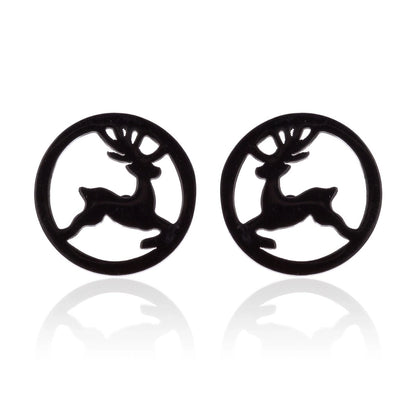 Minimalist Christmas Tree Heart Shape Elk Stainless Steel Plating Hollow Out Ear Studs 1 Pair