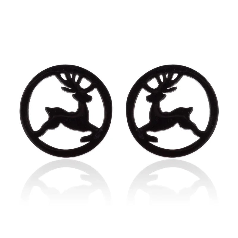 Minimalist Christmas Tree Heart Shape Elk Stainless Steel Plating Hollow Out Ear Studs 1 Pair