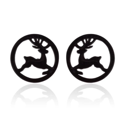 Minimalist Christmas Tree Heart Shape Elk Stainless Steel Plating Hollow Out Ear Studs 1 Pair
