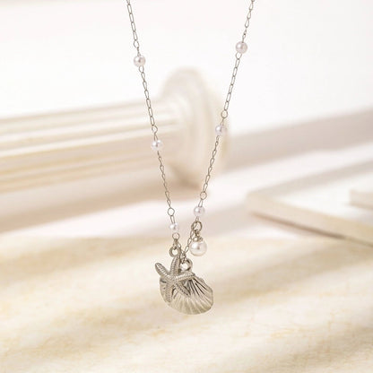 Vacation Marine Style Beach Starfish Shell 304 Stainless Steel Artificial Pearls 18K Gold Plated Polishing Plating Stainless Steel Jewelry Sets