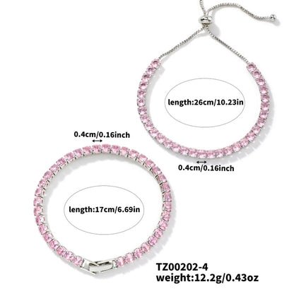 Copper Tennis Chain Rhodium Plated Plating Inlay Geometric Zircon Bracelets