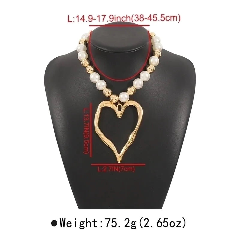 Exaggerated Beach Conch Heart Shape CCB Imitation Pearl Alloy Pendant Necklace