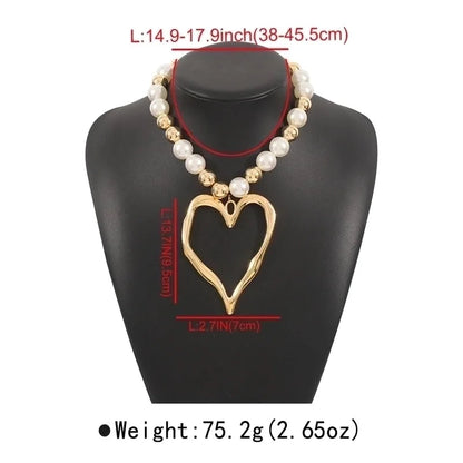 Exaggerated Beach Conch Heart Shape CCB Imitation Pearl Alloy Pendant Necklace