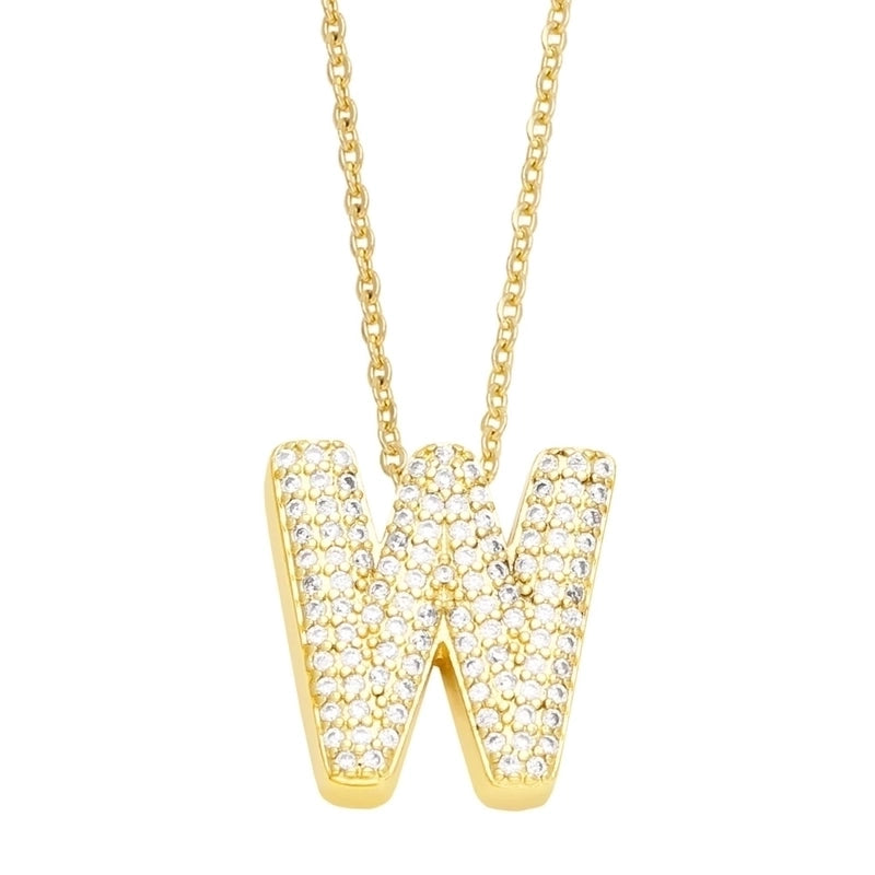 Copper Gold Plated Minimalist Letter Inlay Zircon Pendant Necklace