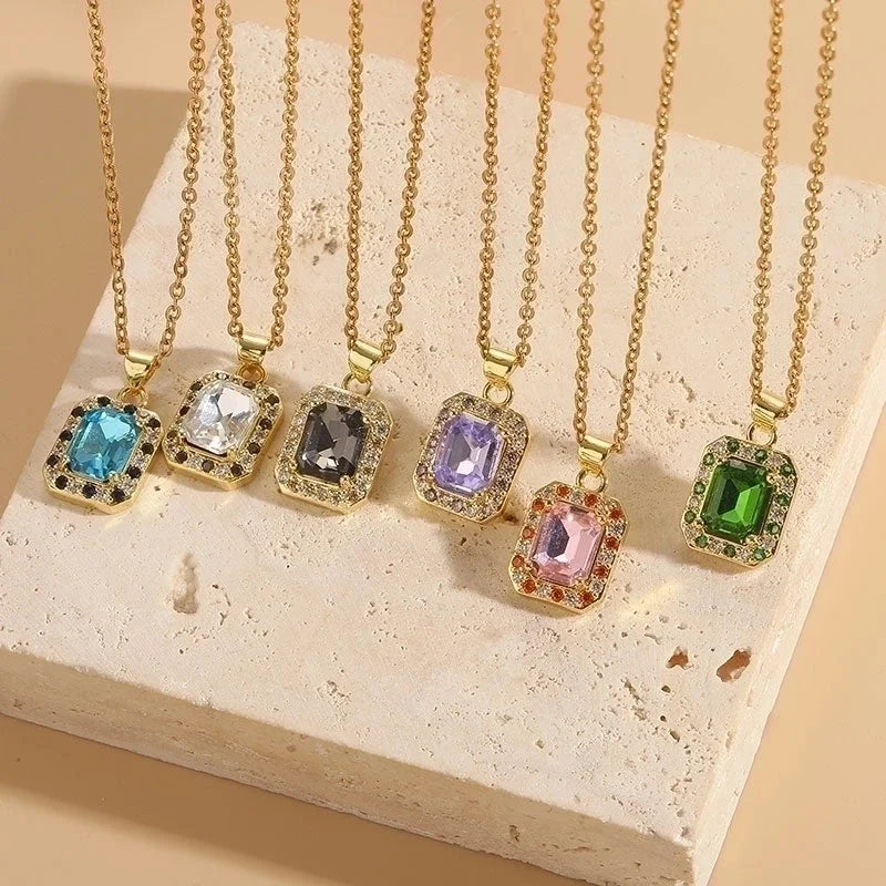 Sweet Streetwear Geometric Stainless Steel Brass 14k Gold Plated Zircon Pendant Necklace In Bulk