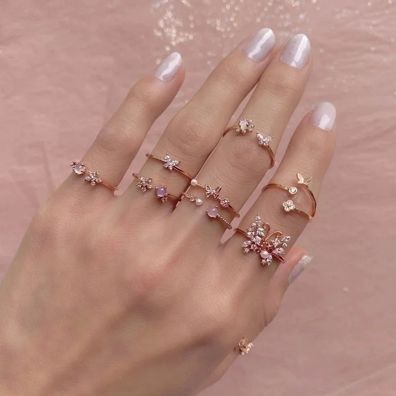 Copper Flower Artificial Gemstones Rings