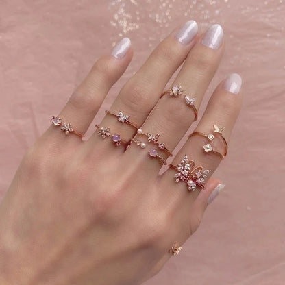 Copper Flower Artificial Gemstones Rings