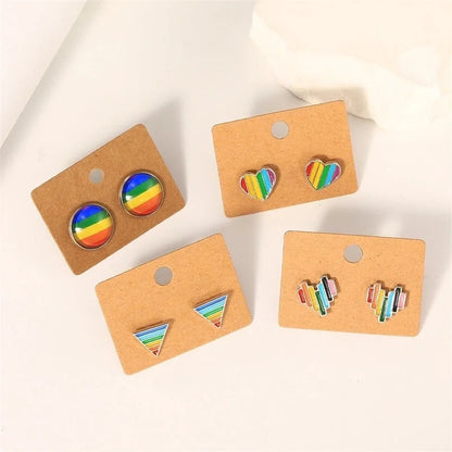 1 Pair IG Style Modern Style Korean Style Triangle Rainbow Heart Shape Enamel Plating Alloy Gold Plated Silver Plated Ear Studs