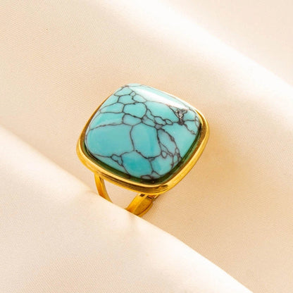304 Stainless Steel Retro Inlay Square Artificial Gemstones Rings