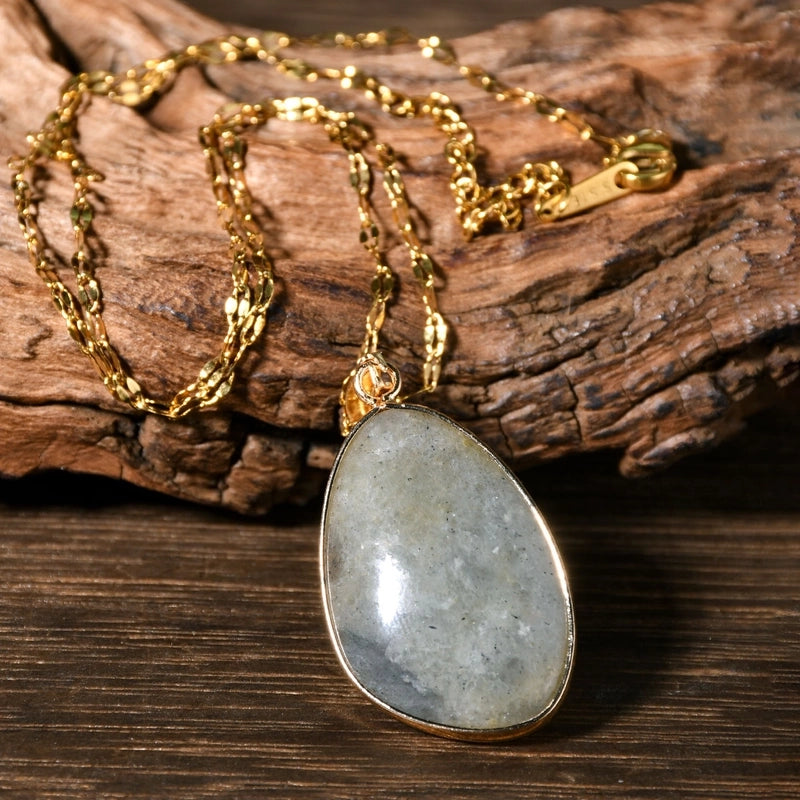 2 Pieces Simple High-Grade Gold Hemming Geometric Natural Stone Necklace Women's Light Luxury Minority Pendant Titanium Steel Necklace Ornament