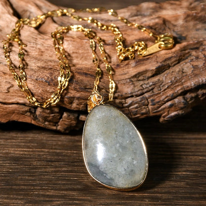 2 Pieces Simple High-Grade Gold Hemming Geometric Natural Stone Necklace Women's Light Luxury Minority Pendant Titanium Steel Necklace Ornament