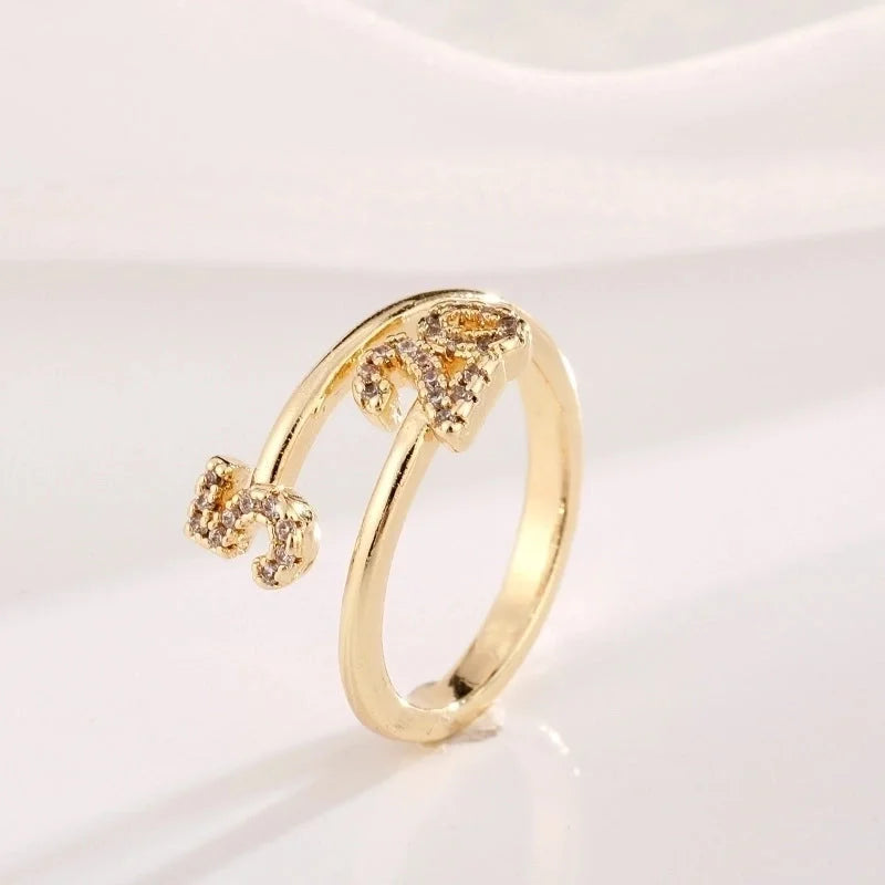 Classic Style Geometric Copper Plating Inlay Zircon 18k Gold Plated Open Ring