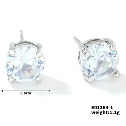 1 Pair Minimalist Geometric Plating Inlay Copper Glass K Gold Plated Rhodium Plated Ear Studs