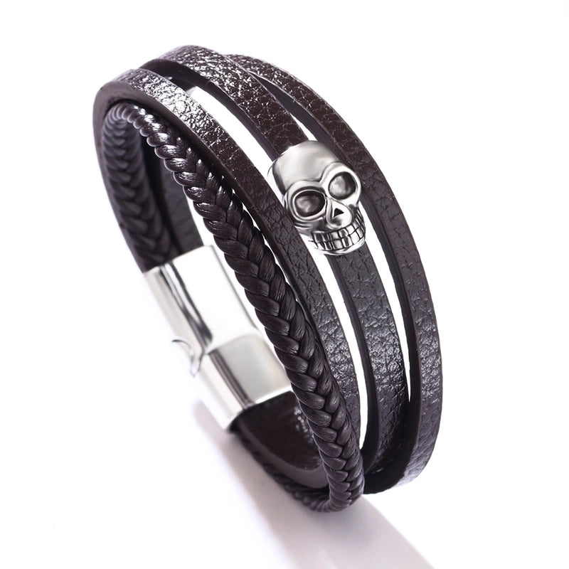 Casual Hip-Hop Skull Pu Leather Alloy Halloween Men'S Wristband