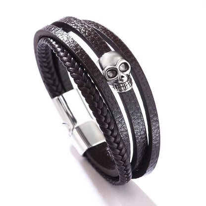 Casual Hip-Hop Skull Pu Leather Alloy Halloween Men'S Wristband
