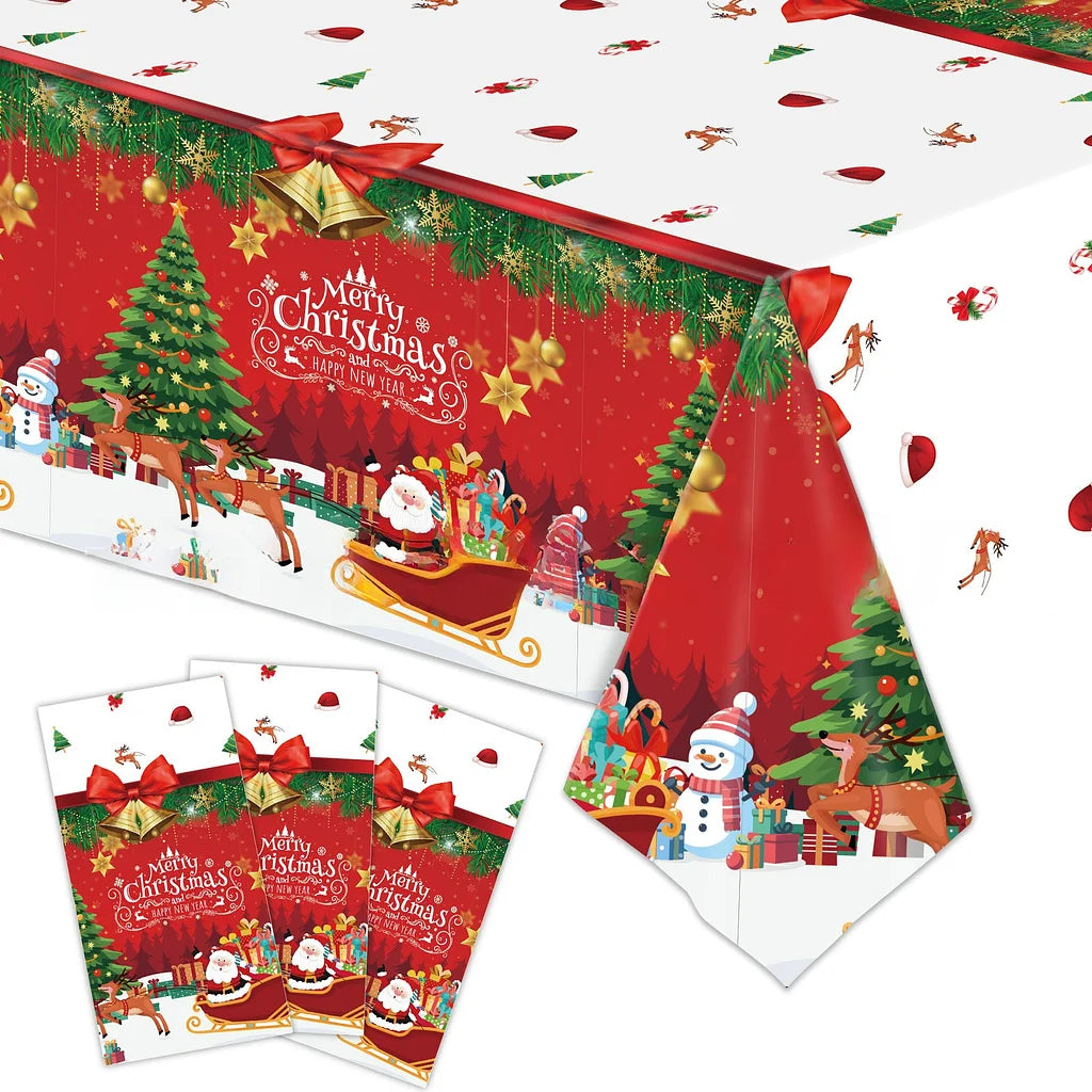 3 Pieces Christmas Tablecloth Holiday Party Tablecloth Christmas Tree Tablecloth Red And Green Christmas Theme Tablecloth Table Cover