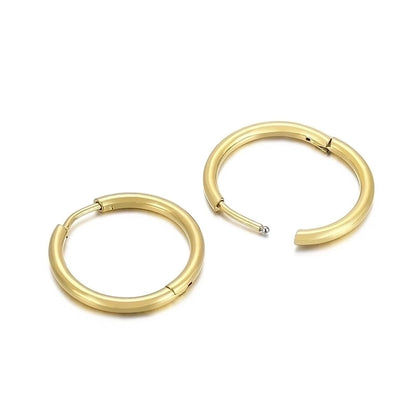 1 Pair Streetwear Solid Color Titanium Steel 18K Gold Plated Hoop Earrings