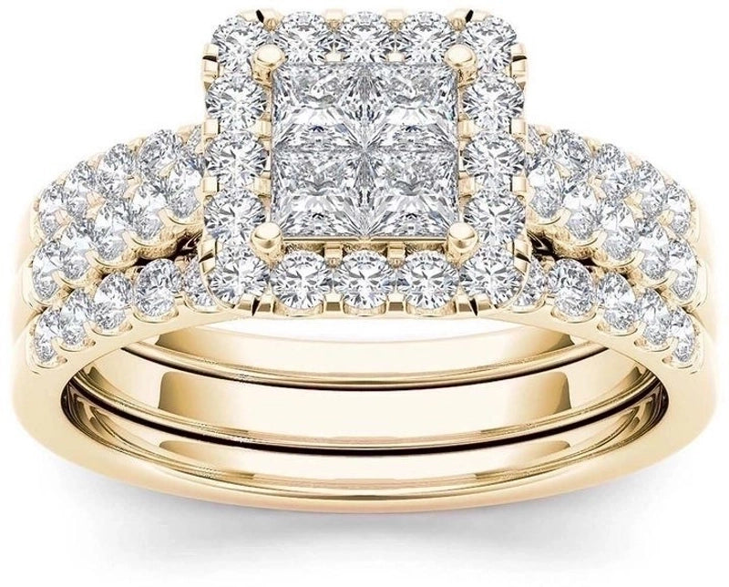 Fashion Flower Alloy Plating Artificial Gemstones Women\'S Ring Sets