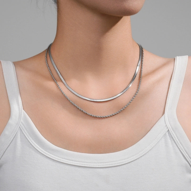 Double-Layer Choker Titanium Steel Necklace Three-Layer Blade Chain Snake Bones Chain Stainless Steel Jewelry Summer Non-Fading Female