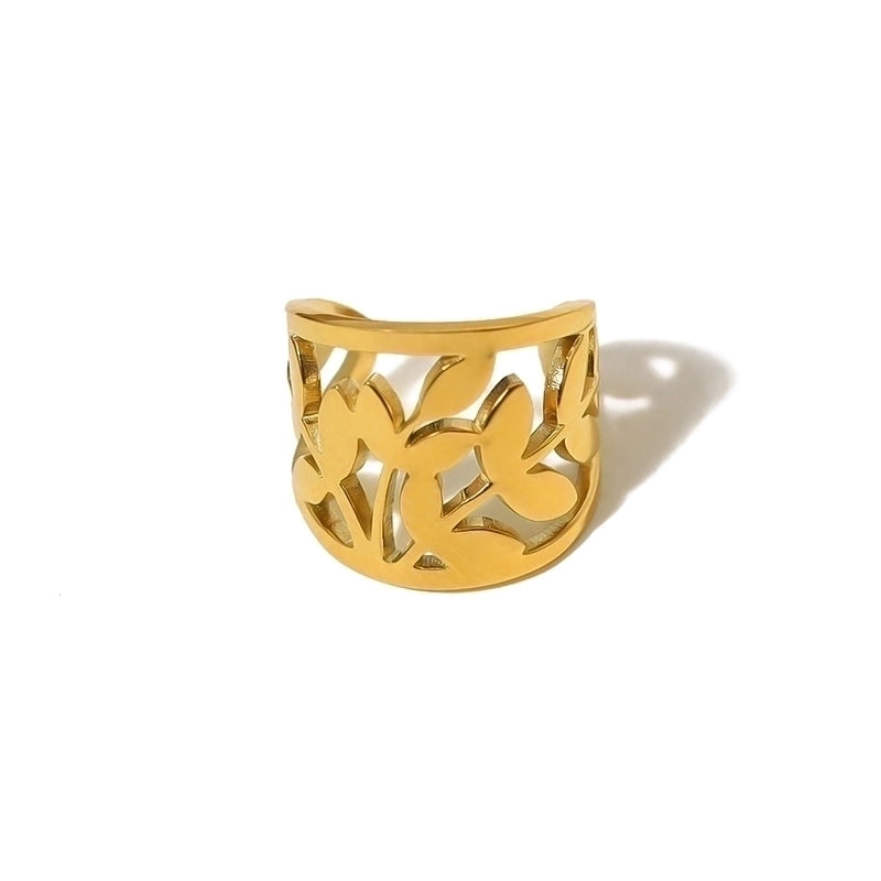 1 Piece Minimalist Leaf Roman Numeral Flower Plating 304 Stainless Steel 18K Gold Plated Ear Cuffs