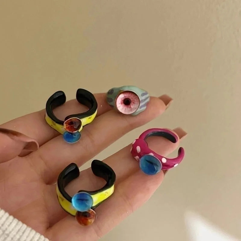 Cartoon Style Eye Copper Enamel Open Rings