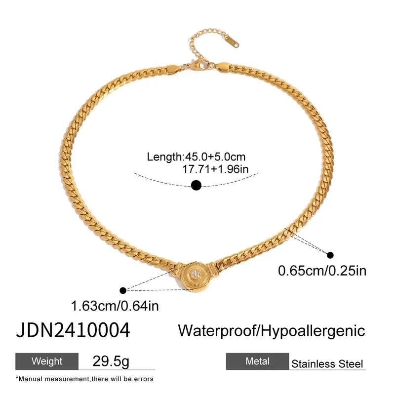 18K Gold Stainless Steel White Diamond Diamond Rib Heart Pendant Chain Necklace