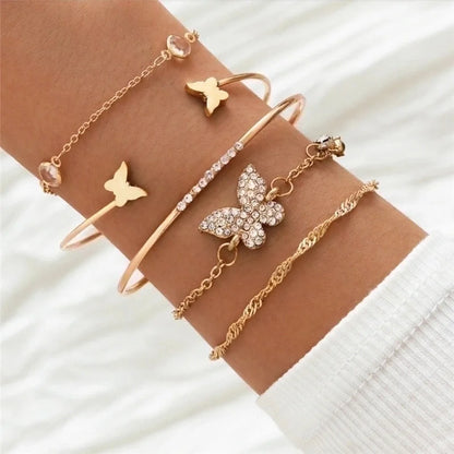 Casual Retro Punk Moon Flower Butterfly Alloy Gold Plated Silver Plated Artificial Gemstones Artificial Diamond Opal Bracelets Bangle In Bulk