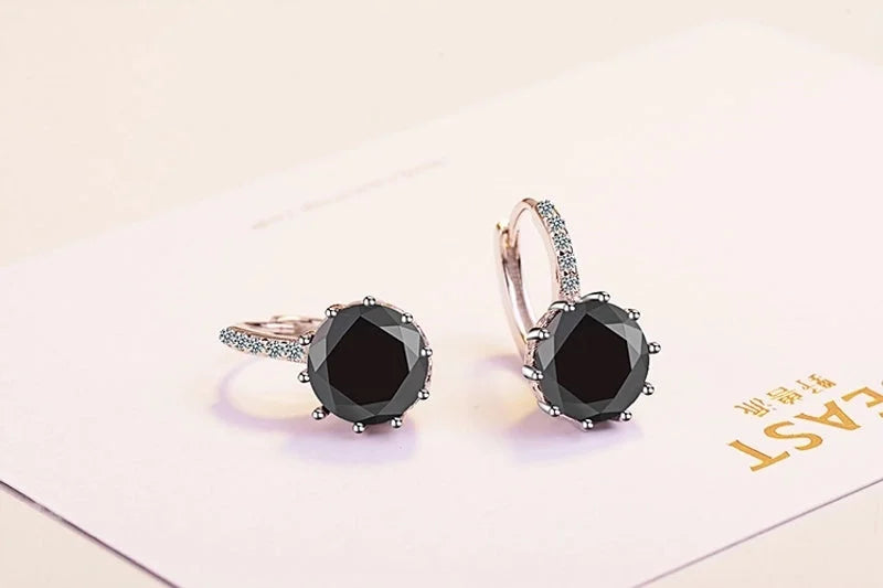 1 Pair Lady Solid Color Inlay Copper Rhinestones Hoop Earrings