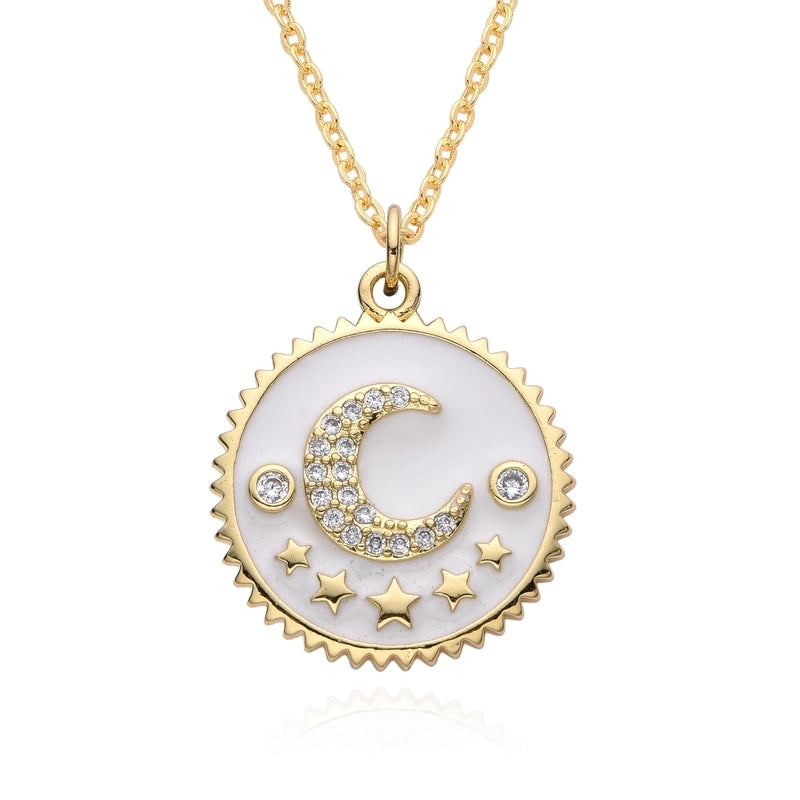 Copper Inlay Star Moon Zircon Pendant Necklace