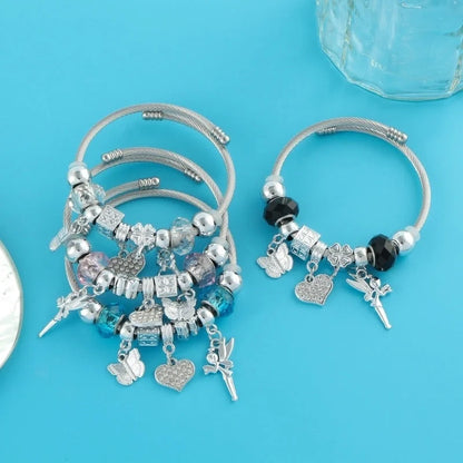 Elegant Luxurious Heart Shape 304 Stainless Steel White Gold Plated Crystal Zircon Bangle In Bulk