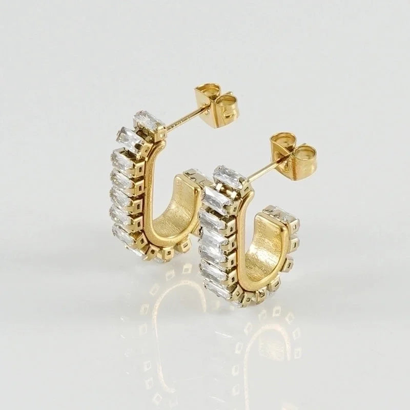 1 Pair Fashion U Shape Plating Inlay 304 Stainless Steel Rhinestones 18K Gold Plated Stainless Steel Earrings