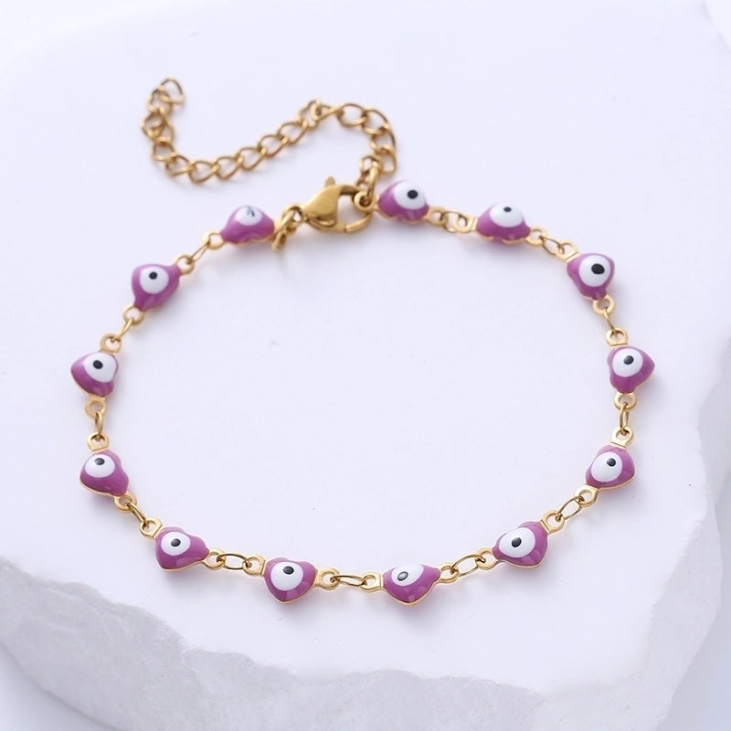 Classic Style Devil'S Eye Heart Shape 304 Stainless Steel 18K Gold Plated No Inlaid Stainless Steel Bracelets In Bulk