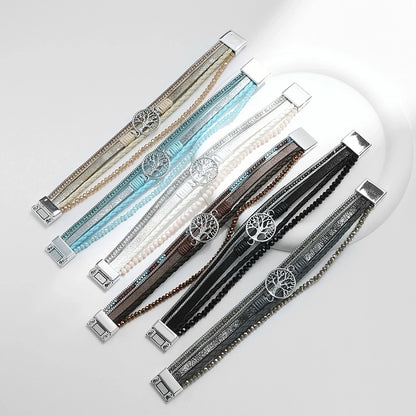 Retro Geometric Life Tree Leather Women's Wristband